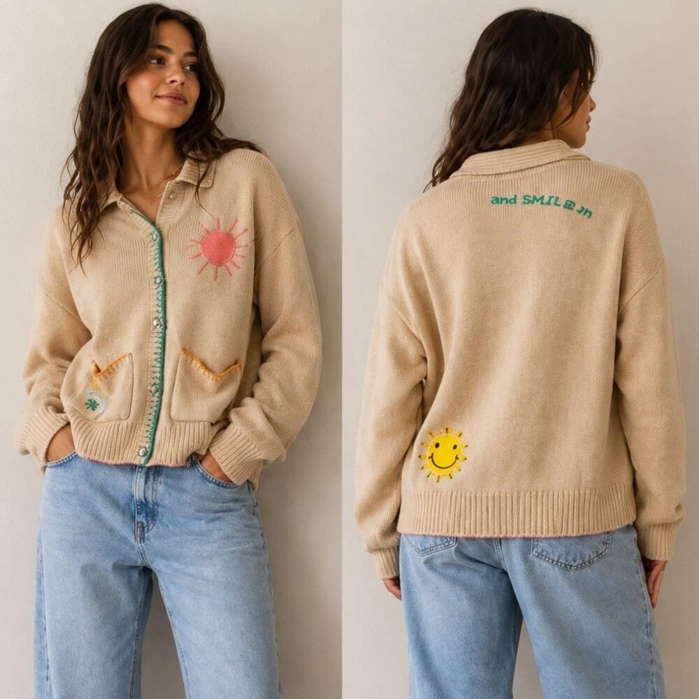 Kerri Rosenthal Next Smile’s On You Button Cardigan Tan Size Medium
